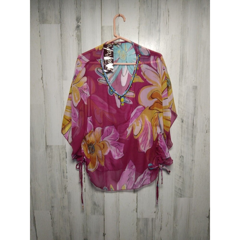 Wayan Natural Wear NWT Sheer Beaded Cover Up Kimono Top